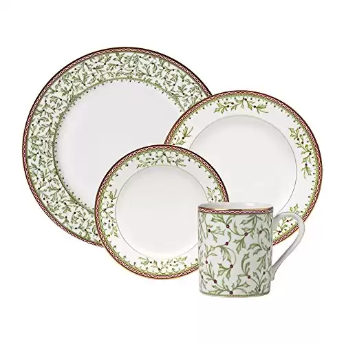 Mikasa Holiday Traditions Dinnerware Set with Mugs (16 Piece), Green, White