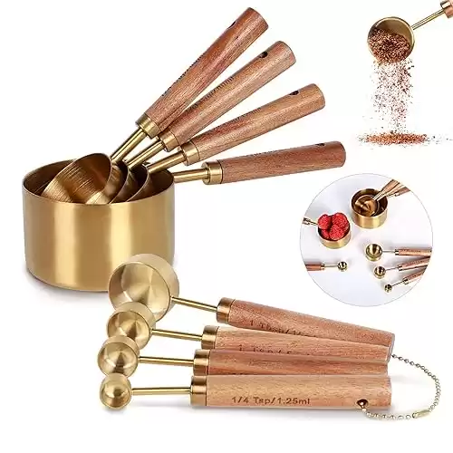 Gold and Wooden Measuring Spoons & Cups