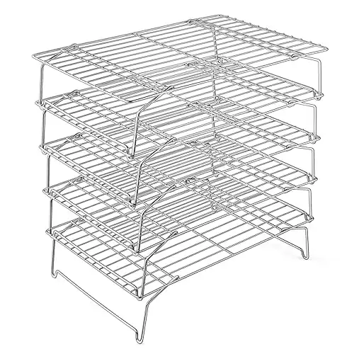 Cooling Rack, P&P CHEF 5-Tier Stainless Steel Stackable Baking Cooking Racks for Cooling Roasting Grilling, Collapsible & Heavy Duty, Oven & Dishwasher Safe - 15’’x10’’