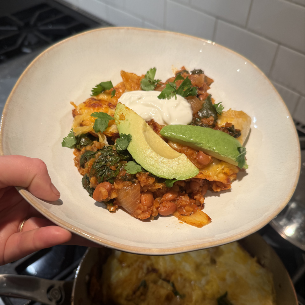 one pan enchilada bake with caramelized cauliflower