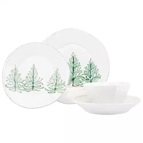 Vietri Lastra Holiday 4-Pc Place Setting, Dinnerware Set - Cereal/Pasta Bowls, Salad/Dinner Plates